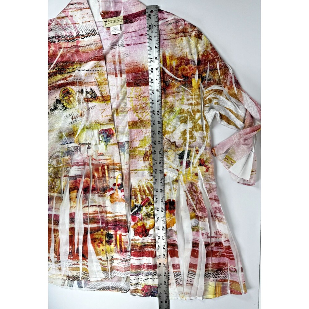 Impulse California Cardigan Large Multicolor Sheer Open Front Art Print USA - Picture 10 of 12